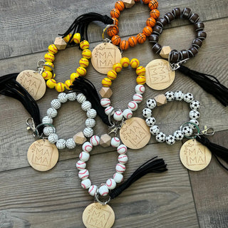 Jillian Ink Mama Sports Keychain with Wooden Beads Basketball