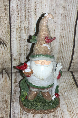 Santa Gnome Figurine w/Cardinal