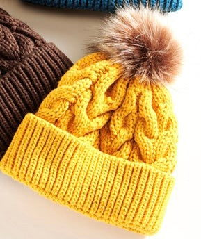 Charlie Paige Mustard Cable Knit Pom Hat