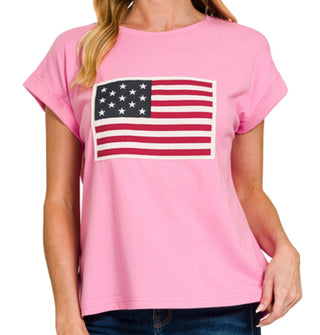 Zenana American Flag Tee Candy Pink