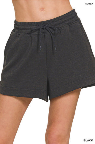 Zenana Elastic Waistband Scuba Shorts with Pockets Black
