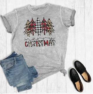 Way Down South Plaid Leopard Merry Christmas Trees Graphic Tee