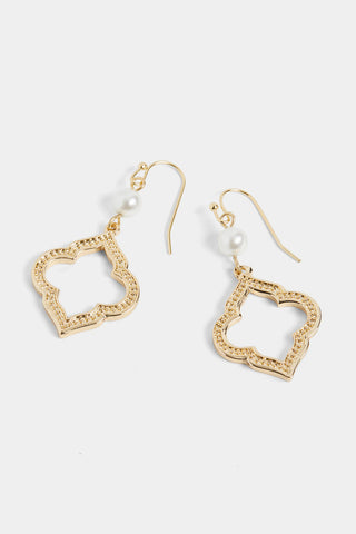 Whispers Pearl Open Shape Dangle Earrings Gold WN004764