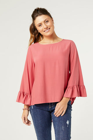 Coco+Carmen Aubrielle Top w/Ruffle Salmon