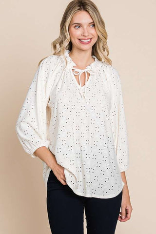 Culture Code Raglan Shirring 3/4 Sleeve Top Ecru Cream