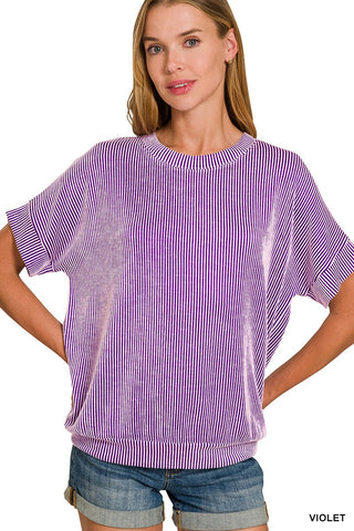 Zenana Corded Rib Short Sleeve Top Violet