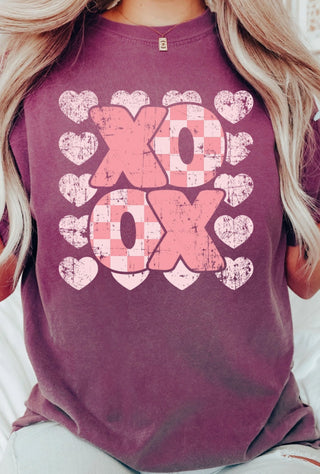 Kissed Apparel XOXO Heart Grid Valentine's Day Graphic Tee Plum