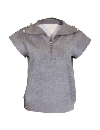 Simply Southern Quarter Zip Quilted Short Sleeve Top Heather Grey