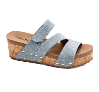 Corkys Voyage Blue Denim Sandal Wedges