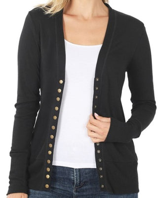 Zenana Snap Button Cardigan Black