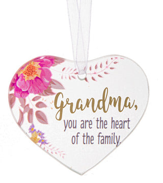 Glass Heart Grandma Ornament