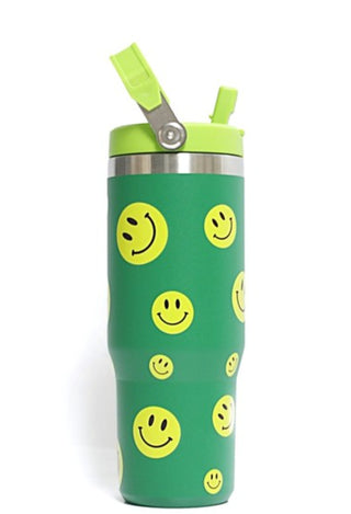 Stainless Steel Flip Straw Tumbler 30oz Smiley K Green