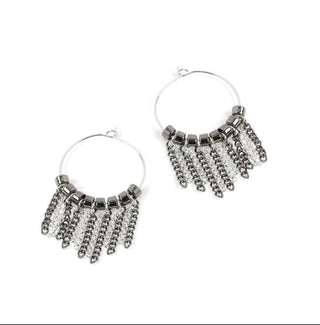 Whispers Chain Curtain Hoop Earrings Silver WN004637