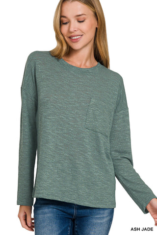 Zenana Slub Hacci Long Sleeve Top Ash Jade