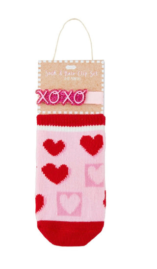 Mudpie Sock & Hair Clip Set XOXO 0-12M