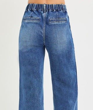 Risen 21718 High Rise Crop Wide Jeans Medium Wash