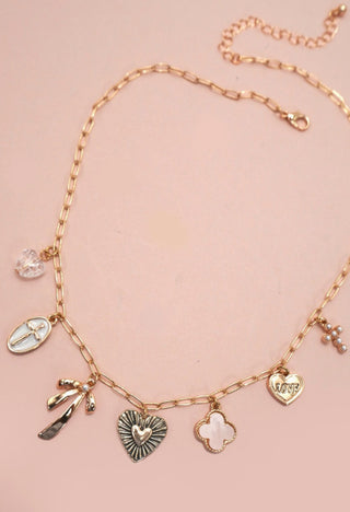 Josslyn Charm Necklace Clover Cross Heart Gold