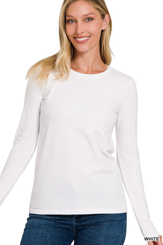 Zenana Crewneck Long Sleeve T-Shirt White
