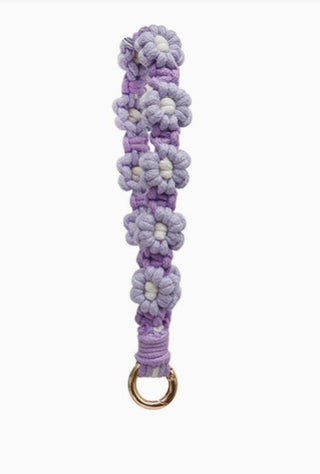 Adorro Macrame Daisy Wristlet Keychain Purple