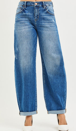 Risen Mid Rise Barrel Double Roll Up Jeans 21138