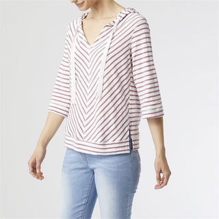 Coco+Carmen Paulie Striped Hooded V-Neck Top Dusty Plum