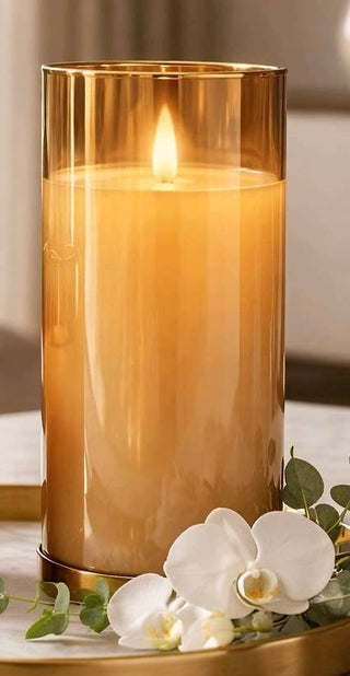 Amber Glass Battery Candle 3x6