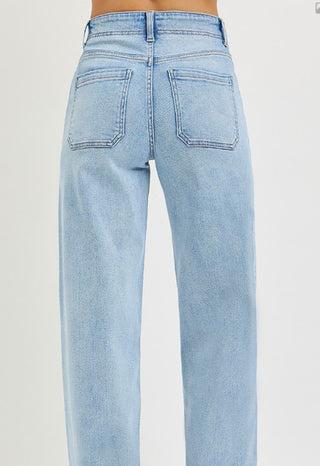 Risen HR Wide Baggy Jeans Waistband Tie Light Wash 21485