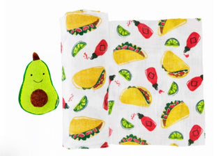 Mudpie Taco Swaddle Blanket with Avocado Rattle