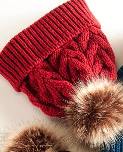 Charlie Paige Wine Cable Knit Pom Hat