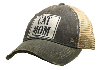 "CAT MOM" Distressed Trucker Cap