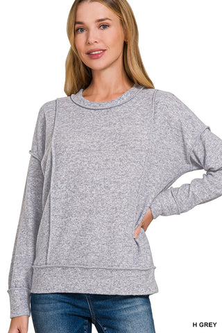 Zenana Brushed Hacci Drop Shoulder Sweater Heather Grey