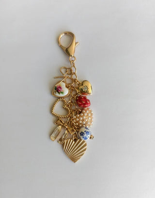 Josslyn Porcelain Bows Hearts Pearl Bag Charm Gold