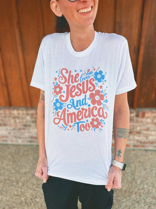 Sweet Southern Love Jesus and America Too Graphic Tee White
