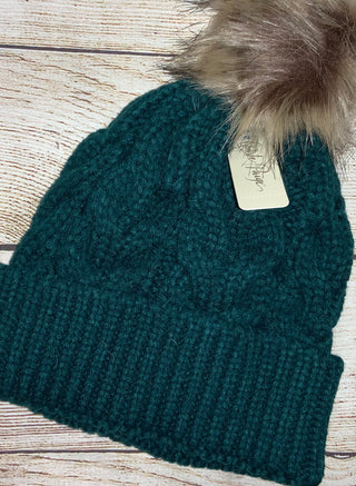 Charlie Paige Green Cable Knit Pom Hat