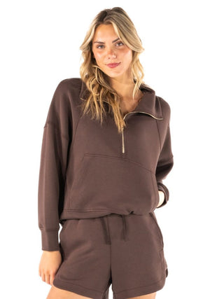 Simply Southern Pullover Lounge Zip Coffee