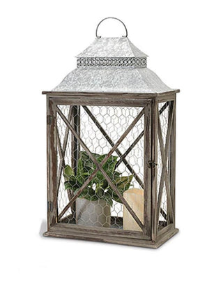 Wood & Metal Chicken Wire Lantern Large