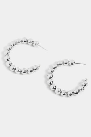 Whispers Ball Bead Post Hoop Earrings Silver WN004768