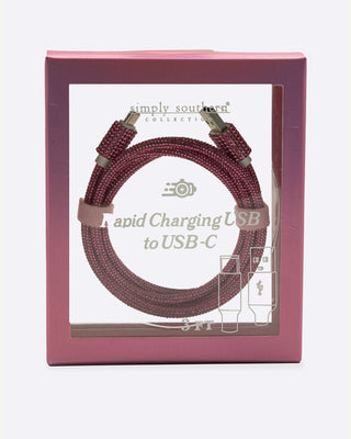 Simply Southern 3ft Rapid Charging Cable USB-C Pink Glitter