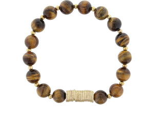 Jane Marie Tigers Eye Beaded Stretch Bracelet with Gold Disks