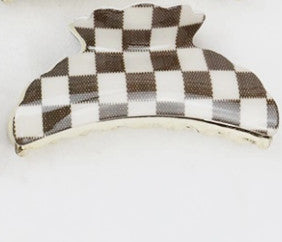 Love and Repeat Checkered Hair Clip Brown and Cream Woven