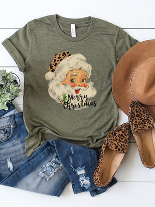 Kissed Apparel Leopard Hat Retro Santa Tee