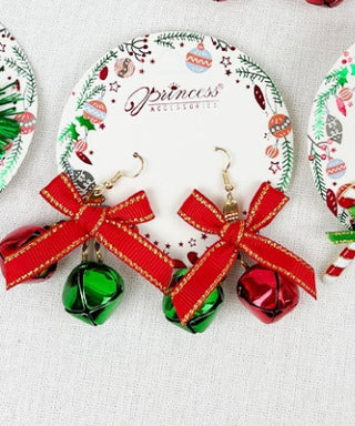 Love and Repeat Christmas Earrings Red and Green Bells