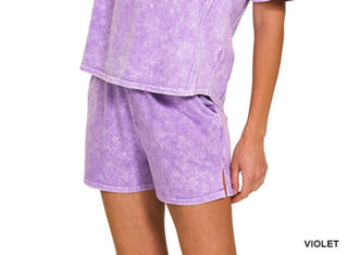 Zenana Halo Snow Washed Elastic Waist Shorts Violet
