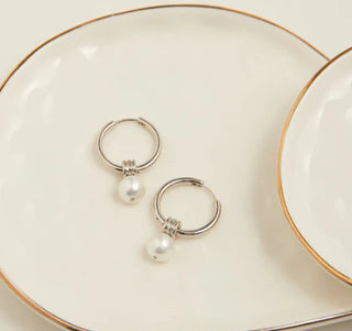 Howard's Nicola Pearl Hoop Earrings Silver