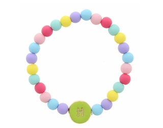 Jane Marie Kids Lime Stamped Multicolored Beaded Initial Bracelet "H"