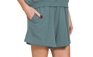 Zenana French Terry Elastic Waist Shorts Ash Jade 5335