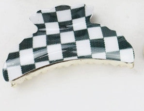 Love and Repeat Checkered Hair Clip Black and White Woven