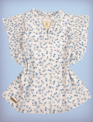 Simply Southern Ruffle Sleeve Top Blue Daisies