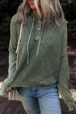 Little Daisy Closet Mineral Wash Ribbed Hooded Sweater Mist Green