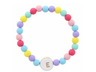 Jane Marie Kids White Stamped Multicolored Beaded Initial Bracelet "E"